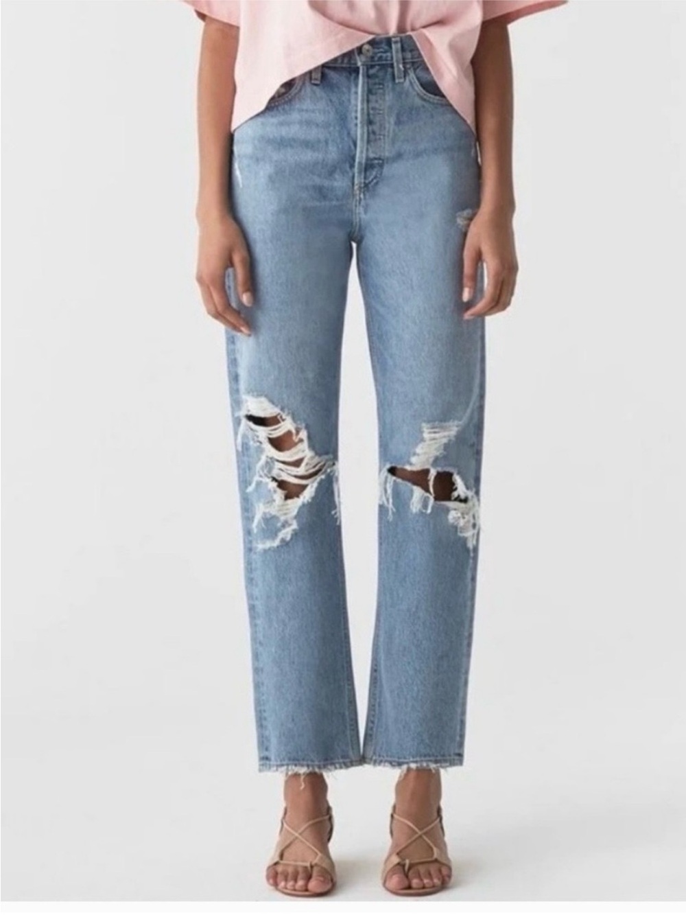 AGOLDE 90's mid-rise loose jeans distinctive distressed knee rips